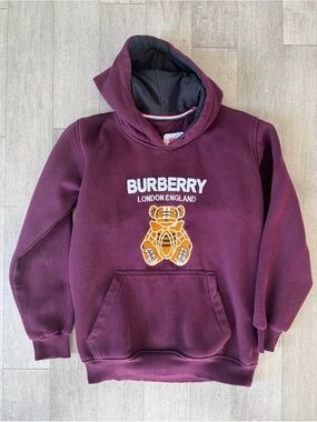 Burberry Men's Maroon Teddy Logo Hoodie